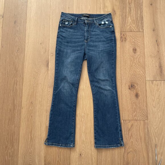 Judy Blue Jeans Women 11/30 Slim Bootcut High Rise Dark Wash Split Hem JB88290-S - Picture 6 of 15